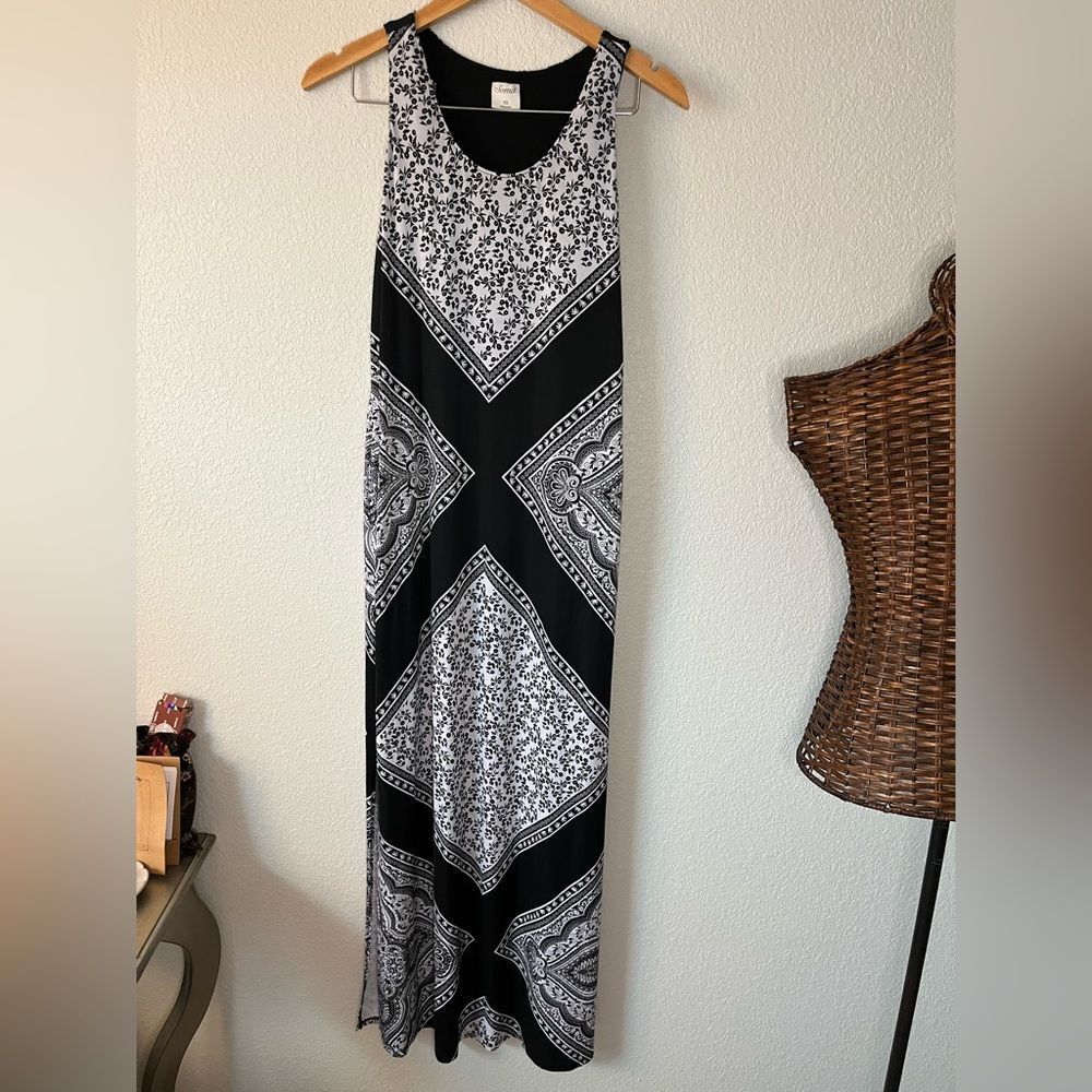 Soma Black White Patterned Maxi Dress XS Origin Scarf Print